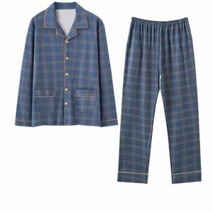Man Pajamas Sets Spring Autumn LG Rękaw Miękki katat piżamowy kardigan domowy odzież Mężczyzna solidny kolor luźny swobodny twórczość D378#
