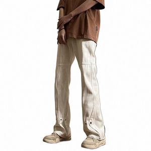 Jeans masculinos sólidos cintura alta Wed Distred Floor Mop Calças Simples Casual Versátil Reta Larga Perna Jeans Homem Roupas 81VH #