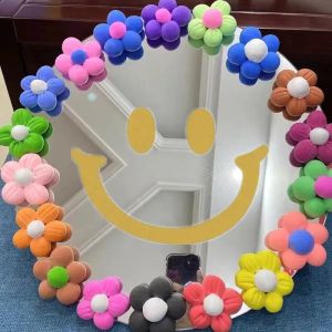 Mirrors Happy Smile Mirror Acrylic Large Flower Colorful Mirror Living Room Home Decorative Wall Funky Smiling Face Birthday Mirror Gift