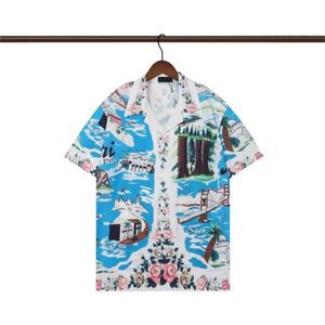2024夏の秋のシャツメンズファッションプリントシャツカジュアルボタン半袖ハワイアンシャツセットビーチデザイナードレスシャツサイズM-3XL＃018