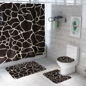 Badmattor 3D kreativ marmortryck vattentät badrum duschdraperi med krokar anti glidmatta set mattor toalettstol