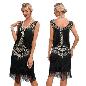 1920 -talets vintage klänning Beaded Sequin 30s Flapper Dresses Prom Wedding Women Vintage Dress Big Neck Pärled Fransade mode Tassels 240312