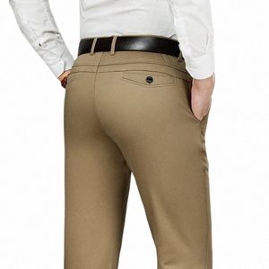 Nya män högkvalitativa varumärken rak khaki casual byxor klassisk stil busin fi stretch byxor manliga märke kläder c6ch#