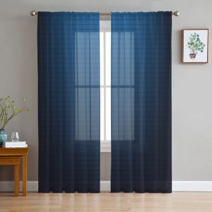 Shutters Indoor Tulle Curtains Blue Lines Gradient Girls Bedroom Exquisite Voile Curtain Living Room Kitchen Chiffon Fabric Curtains