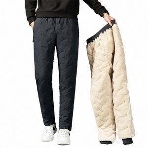 1733 fleece tjockare byxor för män vinter retro varm mångsidig rak tung vikt fast färg elastisk midja casual byxor k0zb#