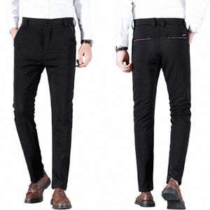 men Busin Casual Pants Four Seass Small Straight West Slim Fit Lg Pants Youth Men Stretch Korean Black Suit Pants Men M6mx#