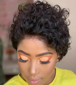 Wondero Curls Bob Lace Front Wigc 150 Desnity Pixie Cut Wigo Short Curlg Capelli umani Wigk Remy Brasiliano Riccio naturale Shorty Wigy6295016