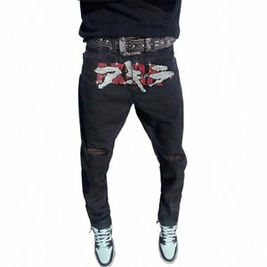 new Mens Clothing Black Stretchy Ripped Y2k Jeans Skinny Korea Hot Drilling Streetwear Trousers Fi Man Denim Pencil Pants m7Lq#