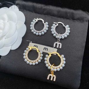 Charm designer Miao famiglia /miu asimmetrici lettera M orecchini di perle in stile temperamento ad alto senso Orecchini di diamanti PXWW