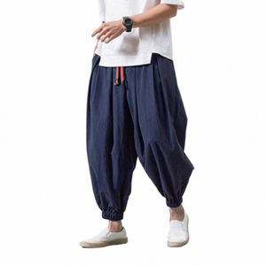 Plus -storlek Summer Sweatpants Men byxor Soild Loose Cott Yoga Pants Beam Pants Wide Leg Pants Loose Fitn Baggy Streetwear A5BX#