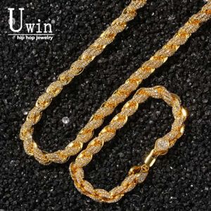 Uwin 9mm IECE Out Rope Chain Halsband Armband Full Rhinestones Bling Biling Fashion Hiphop Jewelry252R