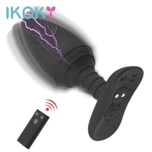 IKOKY Shock elettrico Plug anale vibratore 10 frequenze telecomando senza fili giocattoli del sesso per uomini donne massaggiatore della prostata 240312