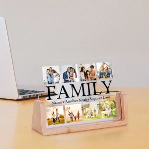 Rahmengeschenk für Familie, individueller Fotorahmen, personalisierte Fotorahmen, individuelles besonderes Jubiläumsgeschenk, Holz-Desktop-Bilderrahmen