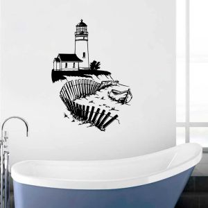 Adesivos de parede farol mural à beira-mar praia decalque de vinil náutico interior decoração de casa removível banheiro adesivo de parede marinho ay1392