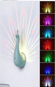 Wall Lamps Peacock Shape LED Projector Lamp Remote Control Night Sconce Lamp Colorful night light corridors home decoration5206103