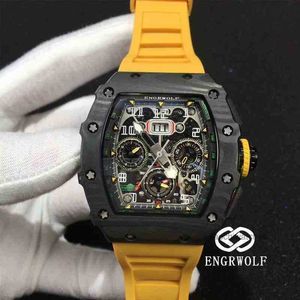 Engrwolf Watch Richa Mill R RM11-03 시리즈 7750 자동 타이밍 기계식 노란색 테이프 남성 시계