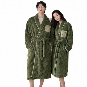 Vinterflanellpar LG Sleepwear Robes Thick Terry Robe Female LG Sleeve Kimo Warm Bathrobe Home Wear Peignoir Men Robe C20T#