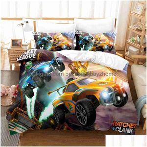 Set di biancheria da letto Set di Rocket League Copriletto del fumetto Singolo Twin Fl Queen King Size Design Car Bed Adt Bambini Camera da letto Piumino Er Drop Consegnare Dhkxc