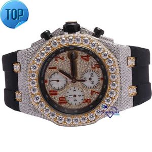 Relógio de hip hop de luxo masculino personalizado meio gelado em diamantes de moissanite com clareza VVS personalizado em cinto de borracha preta