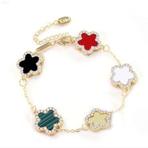 Conjunto com strass flor de ameixa pulseira nova trevo da sorte joias dupla face multicoloridas