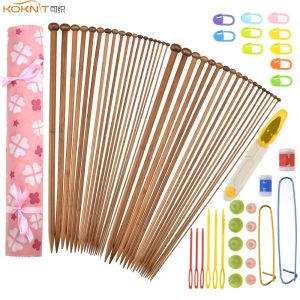 Knitting KOKNIT Bamboo Knitting Needles 36pcs Mix 2.0mm10.0mm Single Point Yarn Weave Knitting Needle With Pink Bag and Sewing Accessory