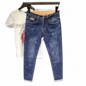 new Harajuku Spring Autumn Ripped Denim Jeans Pants Cowboy Work Designer Casual Korean Street Fi Teenager Blue Pencil Pants 147s#