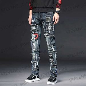 Men's Jeans 2023 Spring and Autumn New Fashion Trend Ripped Stitching Jeans Men Casual Slim Comfortable Breathable High-Quality Pants 28-36 T240326