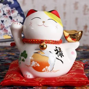 Sculptures 10,2 cm große Maneki-Neko-Figur aus Keramik, Glückskatze, Spardose, Glückskatze, Ornament, Sparschwein, Feng Shui, Geschäftsgeschenk