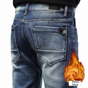 shna BAO 2022 Winter Brand Fleece Thick Warm Pencil Jeans Classic Pocket Youth Men's Trendy Fi Fit Slim Stretch Jeans K7ze#