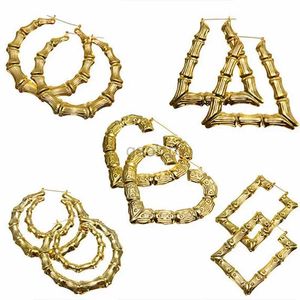 Hoop Huggie Punk orecchini ad anello in bambù in oro e argento orecchini da donna geometrici rotondi in bambù Bijoux gioielli hip-hop per feste 24326
