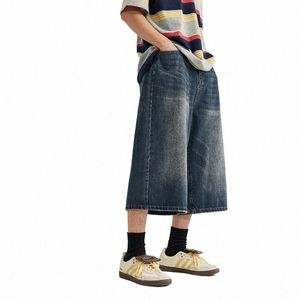 Inflation blå breda ben jeans shorts män mustasch effekt ons denim shorts plus size j8kc#