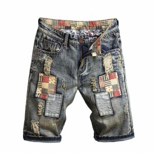 y2k Men's Ripped Short Jeans Summer Streetwear Big Hole Fi Casual Vintage Slim Beach Denim Shorts Men Brand Clothes 2023 05ir#