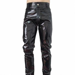 Sexiga herrar faux läder våtlook tight byxor leggings clubwear zip byxor 2021 hösten ny baggy fi överdimensionerade sportbyxor q0bb#