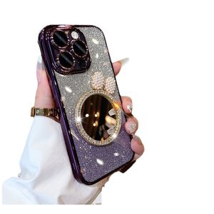 Für iPhone 15 Pro Max Damen Handyhülle 14 13mini 12 11 xr xs se Luxus Diamant Glitzer Make-up Spiegel TPU Schutzhülle F0012