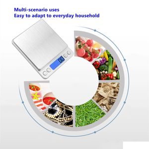 Strumenti di misurazione Cucina Bilancia digitale Gioielli Peso alimentare per Grammi Oz Con display LCD Tara 3000G / 0,1G Consegna goccia Giardino domestico Kitch Otf09