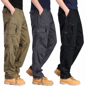 Männer Casual Cargo Hosen Reißverschluss Multi-Pocket Taktische Militärische Armee Gerade Lose Hosen Männliche Overalls Elastische Taille Hosen H5pu #