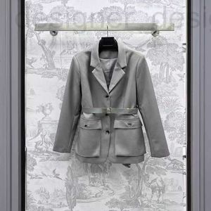 Women's Suits & Blazers designer brand Spring/Summer New Pra Loose and Casual British Style Simple Versatile Slim Fit Belt Flip Collar Suit Coat for Women FPAD