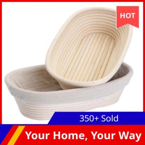 Baskets 2Pcs 25Cm/10 Inch Bread Basket Rattan Proofing Basket Liner Round Oval Fruit Tray Dough Food Storage Container