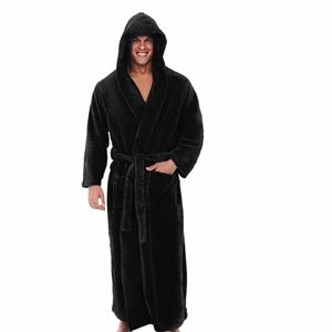 Zimowe męskie szaty upiorne gęste przedłużone pluszowe szal Blackobe Kimo Home ubrania LG rękawowe koszulki nocne ubranie męskie A80Y#