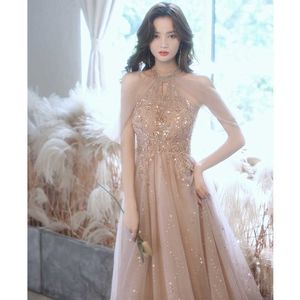 Champagne Evening Dress 2024 New Banquet Fairy Style Bridesmaid Host Texture