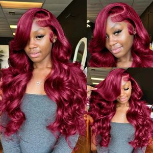 250 ٪ 99J Burgundy Body Wave Lace Pront Human Hair Wig 13x4 مسبقًا مسبقًا من الدانتيل الكامل