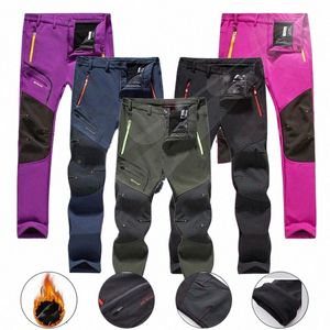 autumn Winter Men's Waterproof Pants Outdoor Hiking Cam Sports Trousers Female Casual Soft Shell Fleece Warm Cargo Pants 5XL K8w4#