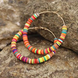 Charm 65mm large hoop earrings for womens Bohemian jewelry multicolored clay summer beach accessories earrings for girls as giftsC24326