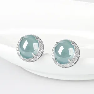 Studörhängen naturlig A-klass Jade Blue Water Egg Face med Jadeite S925 Silver Inlagd Fashion Highcancy Women's Gifts smycken