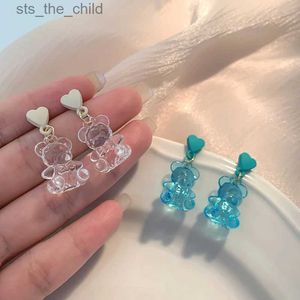 Charm 2 pieces/pair of fashionable transparent resin adhesive bear stud earrings suitable for girls cartoon animal bear earrings summer beach jewelryC24326