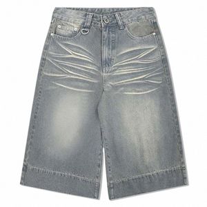 2024 Summer denim shorts vintage blå jeans shorts män avslappnad lös rak shorts w90f#