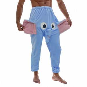 Pantaloni invernali da uomo Divertenti Novità Divertenti Pantaloni pigiama addensati Elefante Animale Tema Boxer Regali per uomo Pantaloni larghi elastici