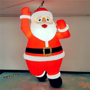 Pendurado Balão Inflável Bola Inflável Papai Noel Com Tira LED e Ventilador CE Para Decoração de Palco de Teto de Natal