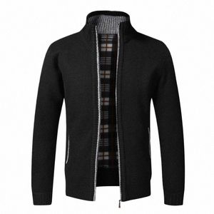 Autumn Winter Warm Cardigan Men Fleece dragkedja tröjor Jackor Mens Slim Fit Sticked tröja Tjock Cardigan Sweater Coat Men M680#