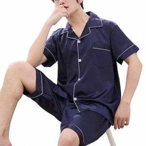 Novos pijamas de verão para homem tamanho grande seda conjuntos de pijama masculino shorts cetim manga curta pijamas casa pijamas noite wear loungewear 16Se #